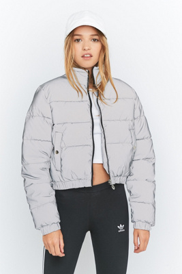 fila toto reflective silver cropped puffer jacket