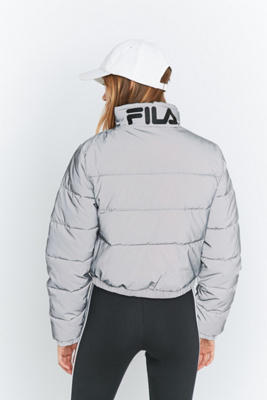 fila toto reflective silver cropped puffer jacket