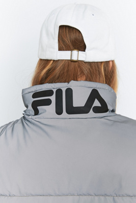 fila toto reflective silver cropped puffer jacket