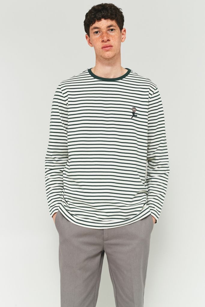 Shore Leave by Urban Outfitters Green and Ecru Striped Rose Embroidery ...