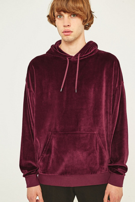 burgundy velour hoodie mens