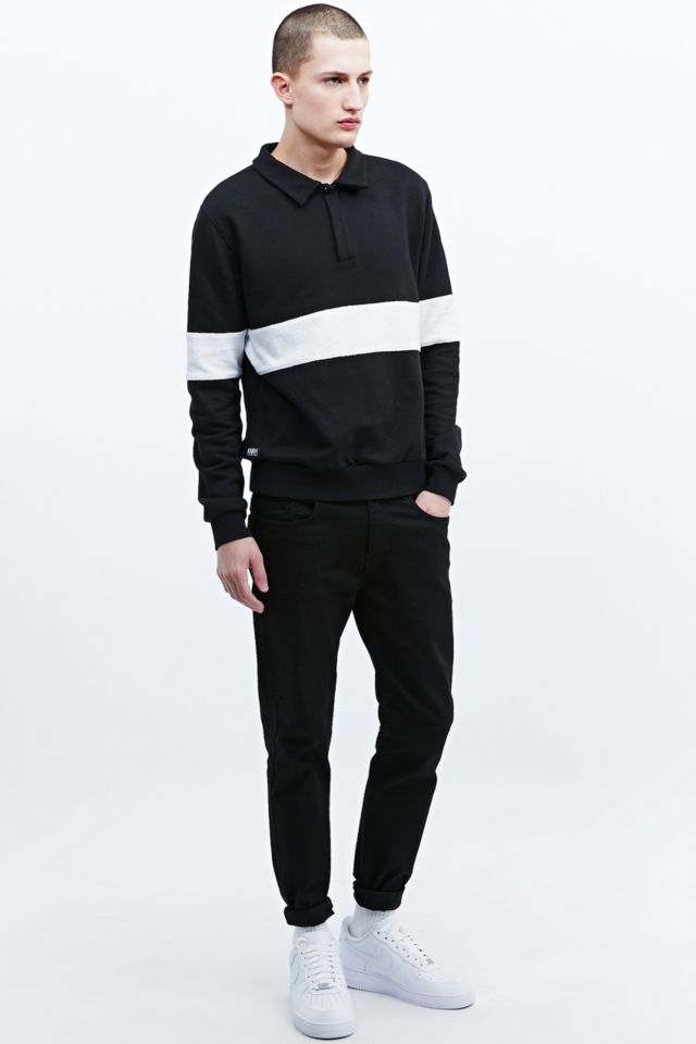 AMH Stripe Rugby Sweatshirt in Black | Urban Outfitters UK