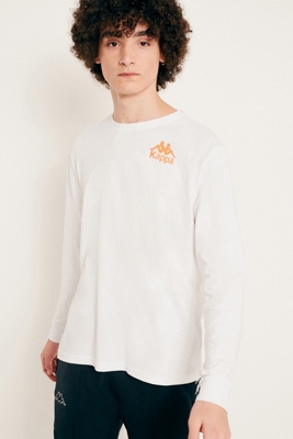 white and orange kappa shirt