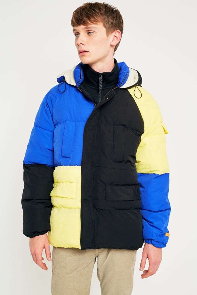 The New County Blue Yellow and Black Oversized Puffer Jacket | Urban ...