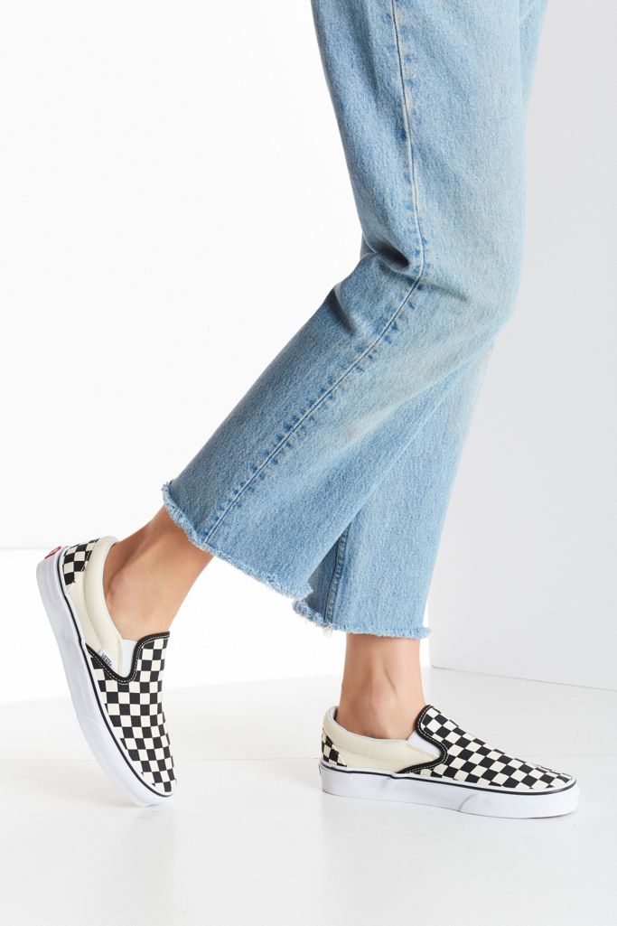 cream and black checkered vans