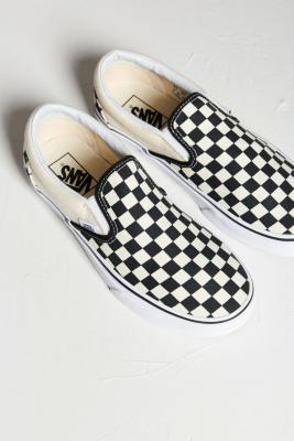 cream colored checkered vans