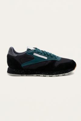 reebok classic leather sm black and teal trainers