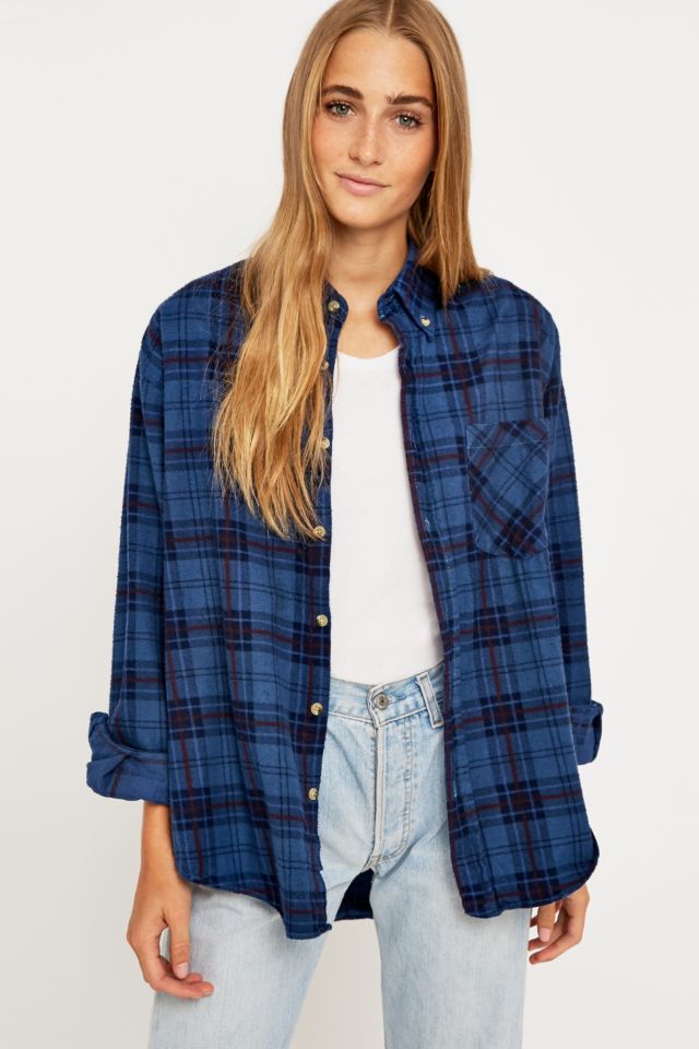 Urban Renewal Vintage Customised Blue Plaid Flannel Shirt Urban