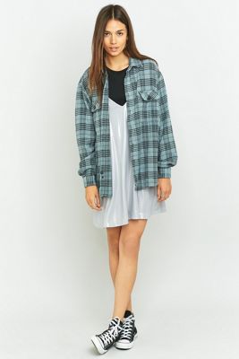 Urban Renewal Vintage Customised Overdyed Grey Plaid Flannel Shirt