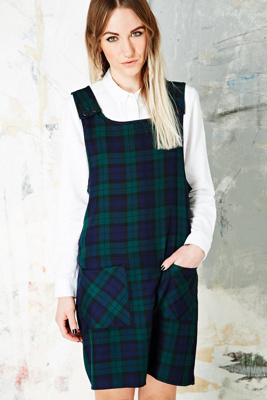 green tartan pinafore dress