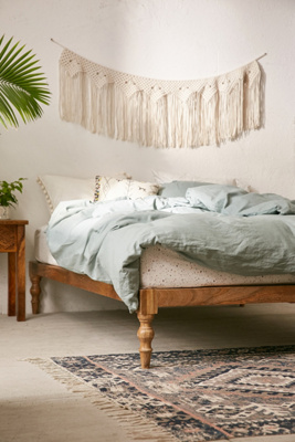 Bohemian Brown Wood Platform Bed  Urban Outfitters UK