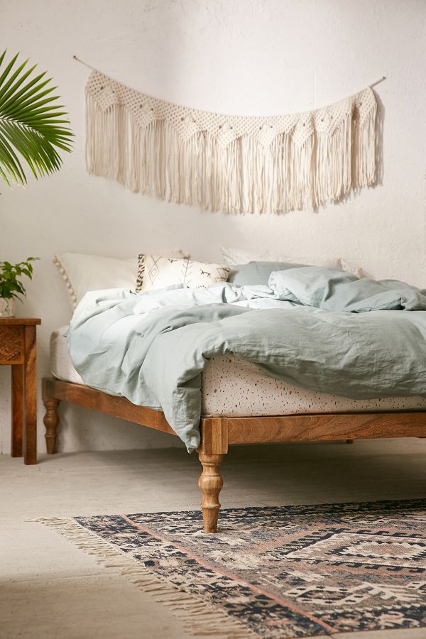 Bohemian Brown Wood Platform Bed Urban Outfitters UK