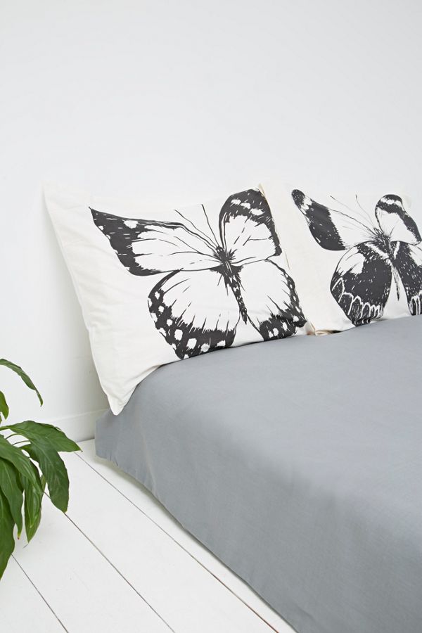 Butterflies Pillow Case Set In Black And White Urban Outfitters Uk