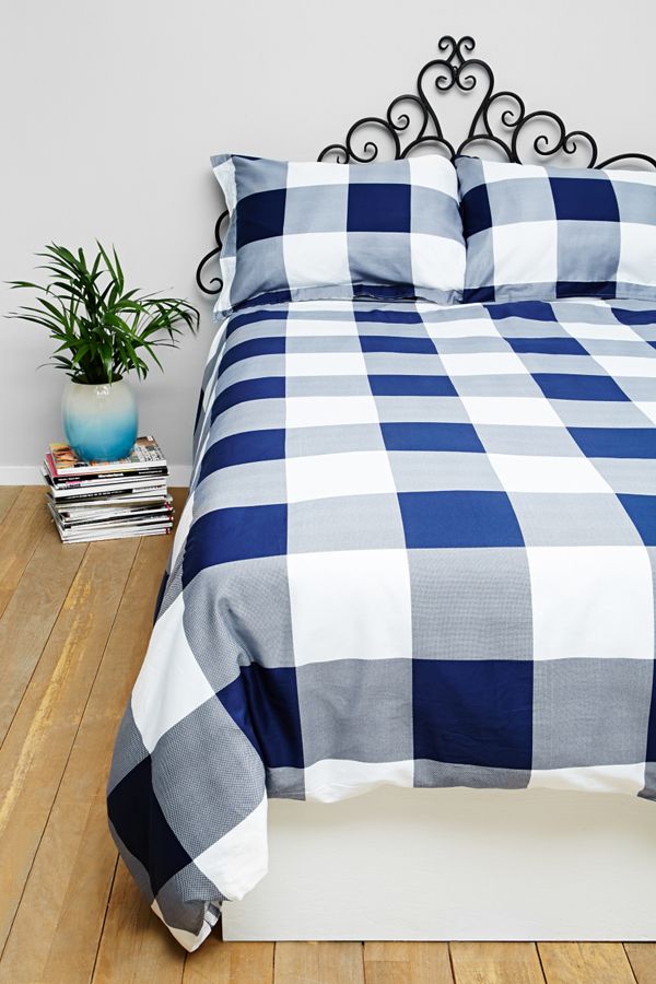 Essenza Check King Size Duvet Set In Navy Urban Outfitters Uk