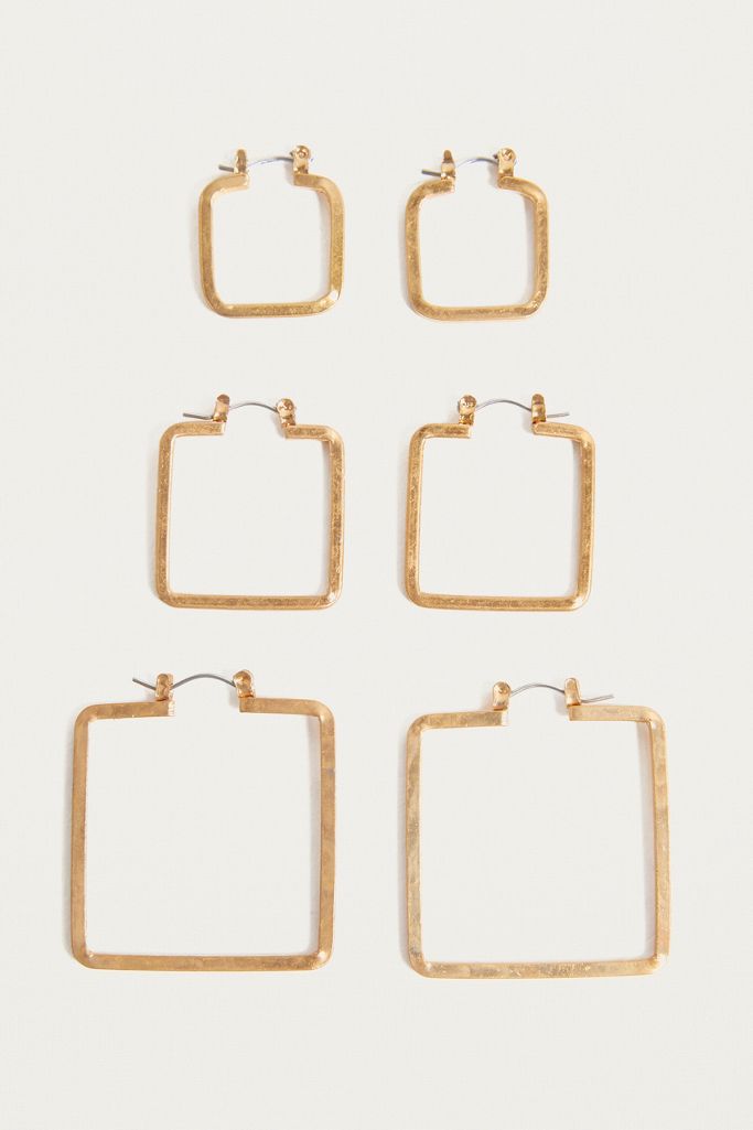 Square Hoop Earrings 3Pack Urban Outfitters UK