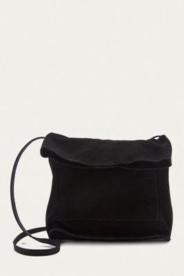 black suede messenger bag