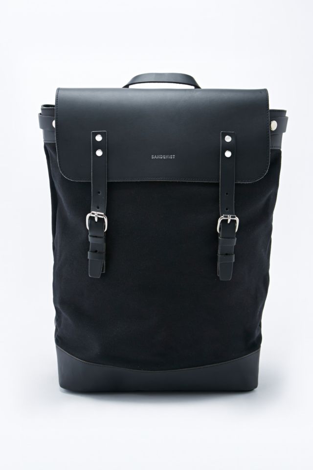 Sandqvist Hege Leather and Canvas Backpack in Black | Urban Outfitters UK