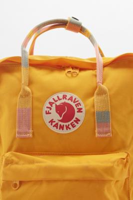 fjallraven kanken warm yellow striped handle backpack