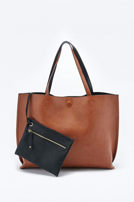 reversible vegan leather oversized tote bag