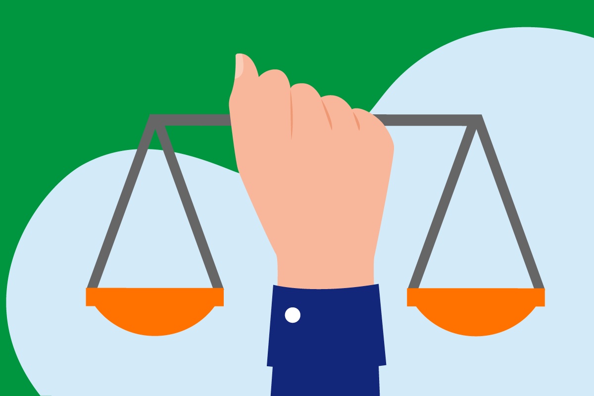 Grafik einer Hand, die eine Waage hält.