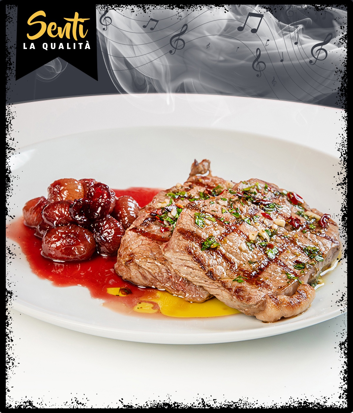 Picanha, chimichurri, cipolle borettane al vino rosso