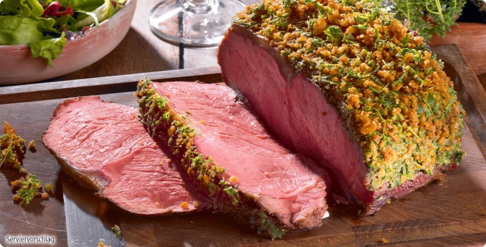 Sanft gegartes Roastbeef mit einer Kräuter-Senfkruste | ALDI Rezeptwelt