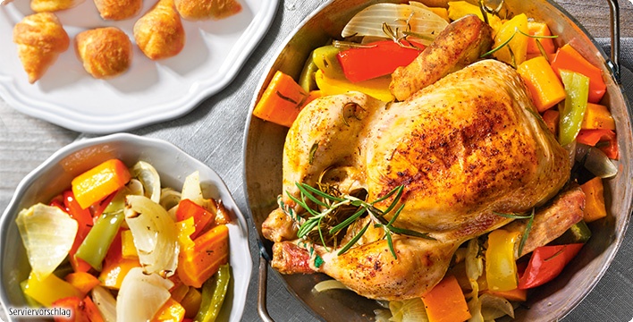 Gebackenes Hähnchen mit Röstgemüse und Kroketten | ALDI Rezeptwelt