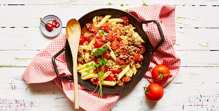 Tomaten Hackfleisch Pfanne Mit Penne Aldi Rezeptwelt