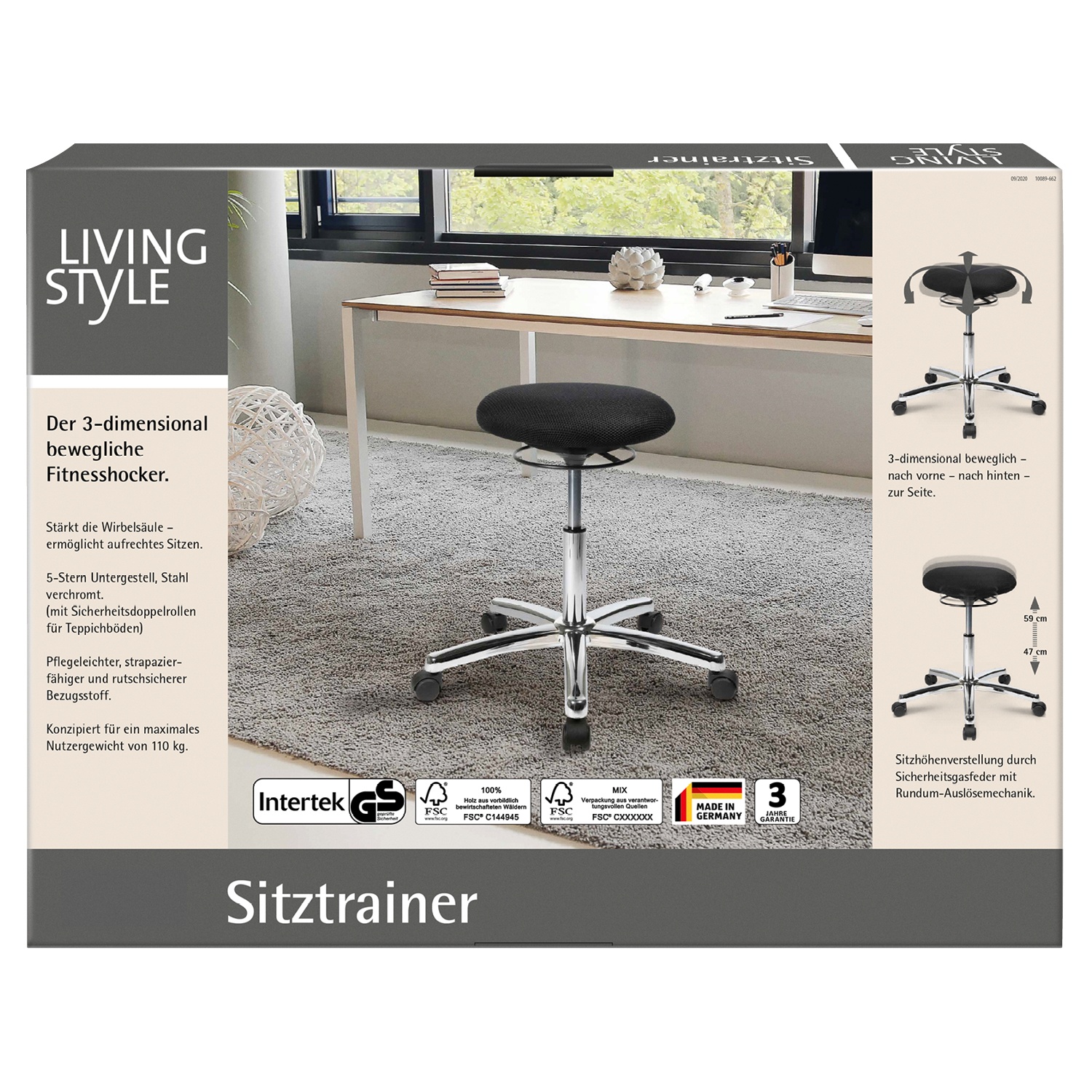 Living Style Sitztrainer mit Rollen Silber / Schwarz