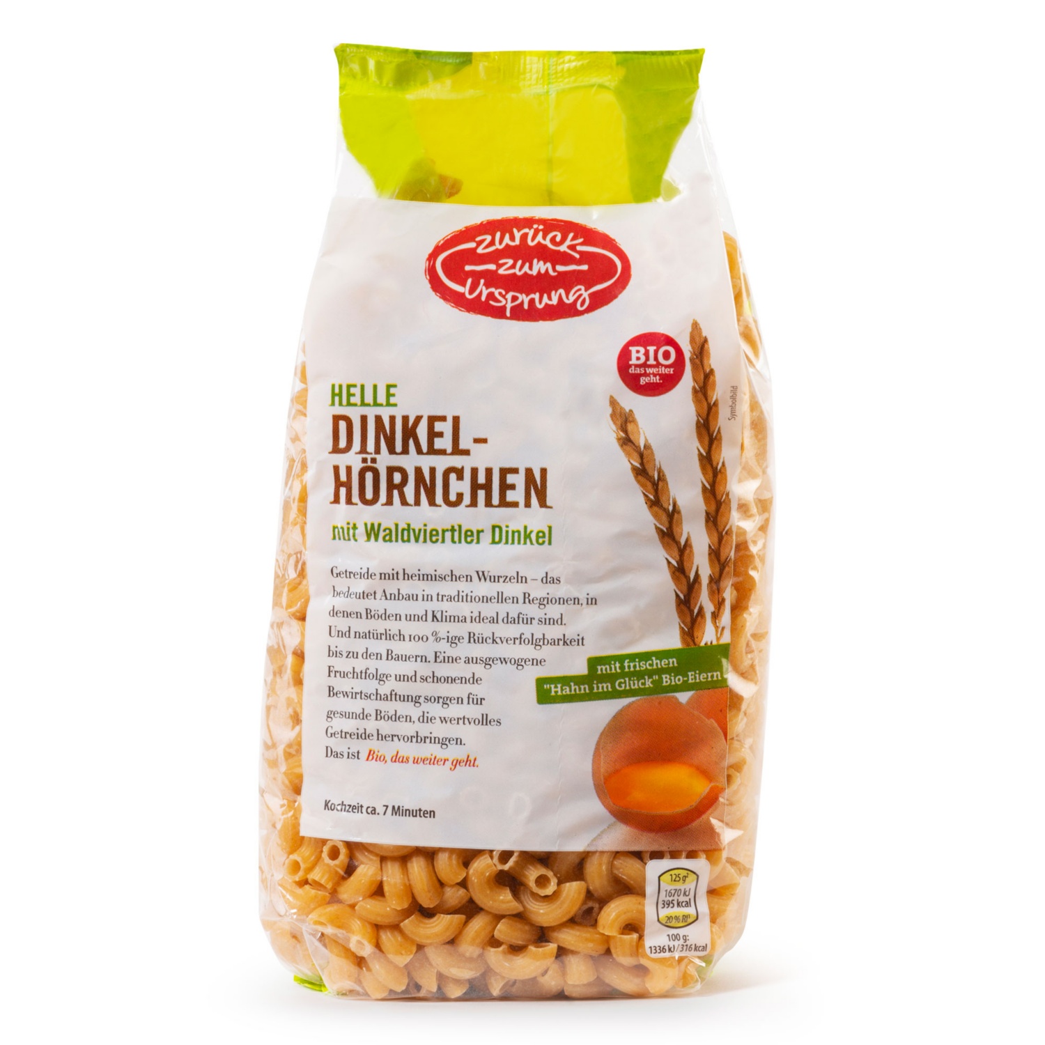 ZURÜCK ZUM URSPRUNG BIO-Dinkelnudeln, hell, Hörnchen