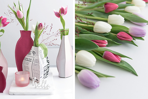 Tulpen in einer Papiervase