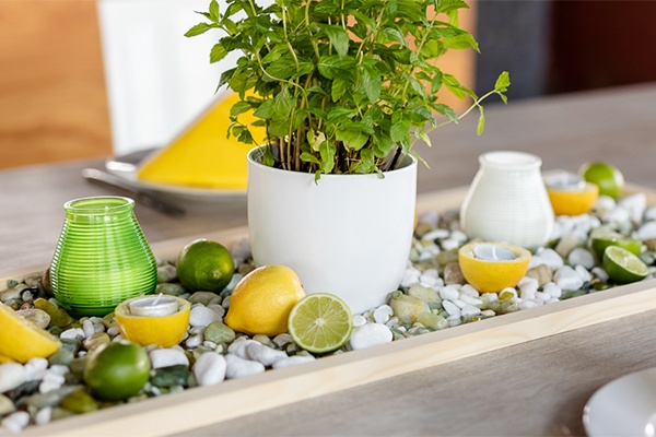 Fertige Zitronen- und Limettendeko im Holzrahmen