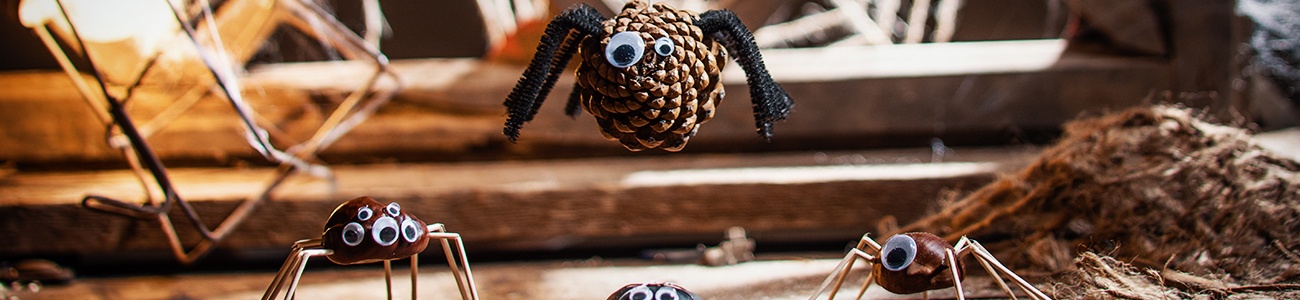 Halloween Deko auf einem gruselig dekorierten Tisch.