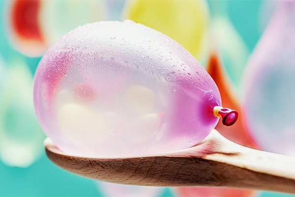 Wasserbombe auf einem Löffel für den Wasserbomben-Lauf