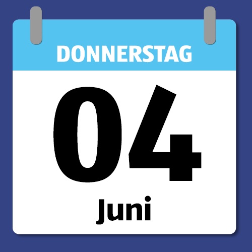 Ein Kalenderblatt, das Donnerstag den 4. Juni abbildet.