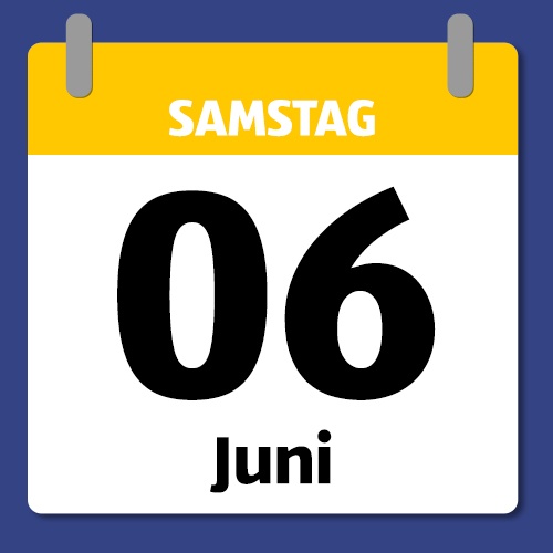 Ein Kalenderblatt, das Samstag den 06. Juni abbildet.