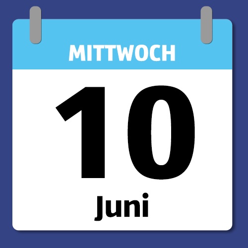 Ein Kalenderblatt, das Mittwoch den 10. Juni abbildet.