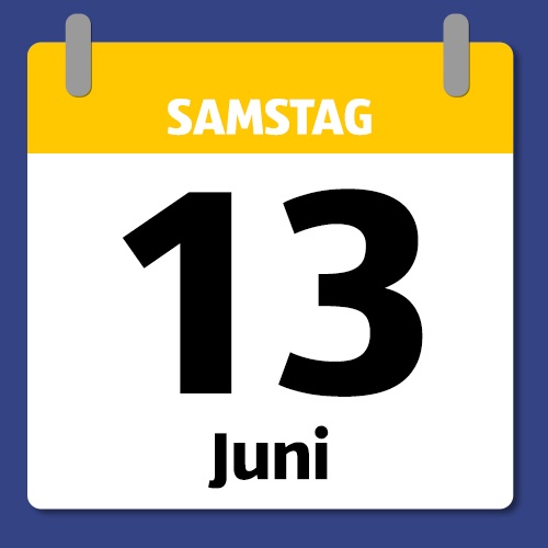 Ein Kalenderblatt, das Samstag den 13. Juni anzeigt.