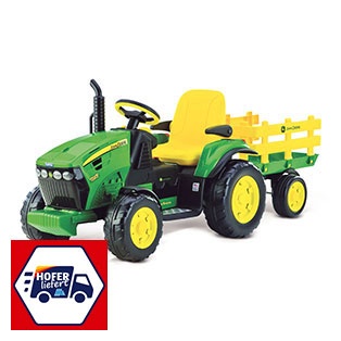 JOHN DEERE E-Traktor mit Anhänger