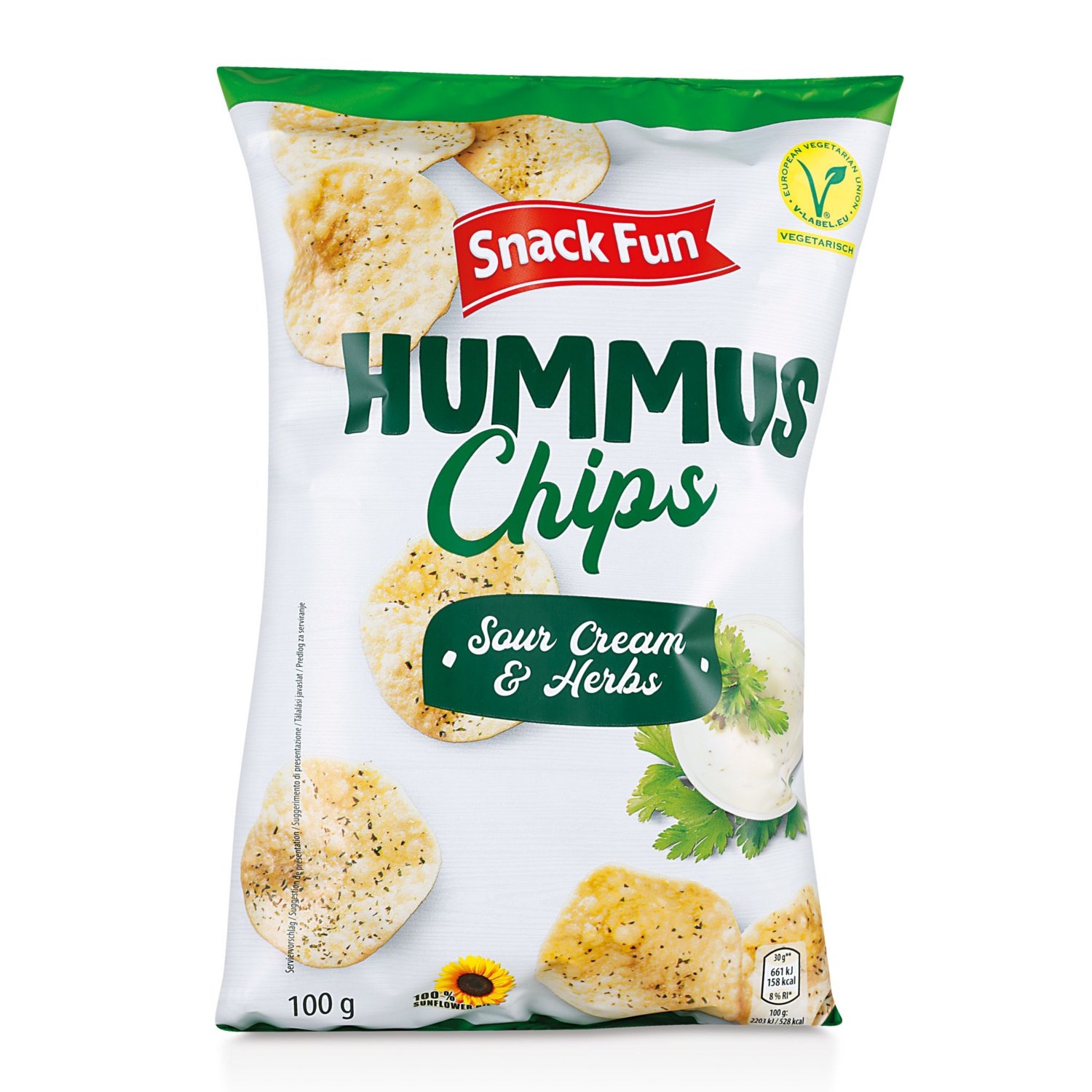 SNACK FUN Hummus chips al gusto sour cream e erbe aromatiche
