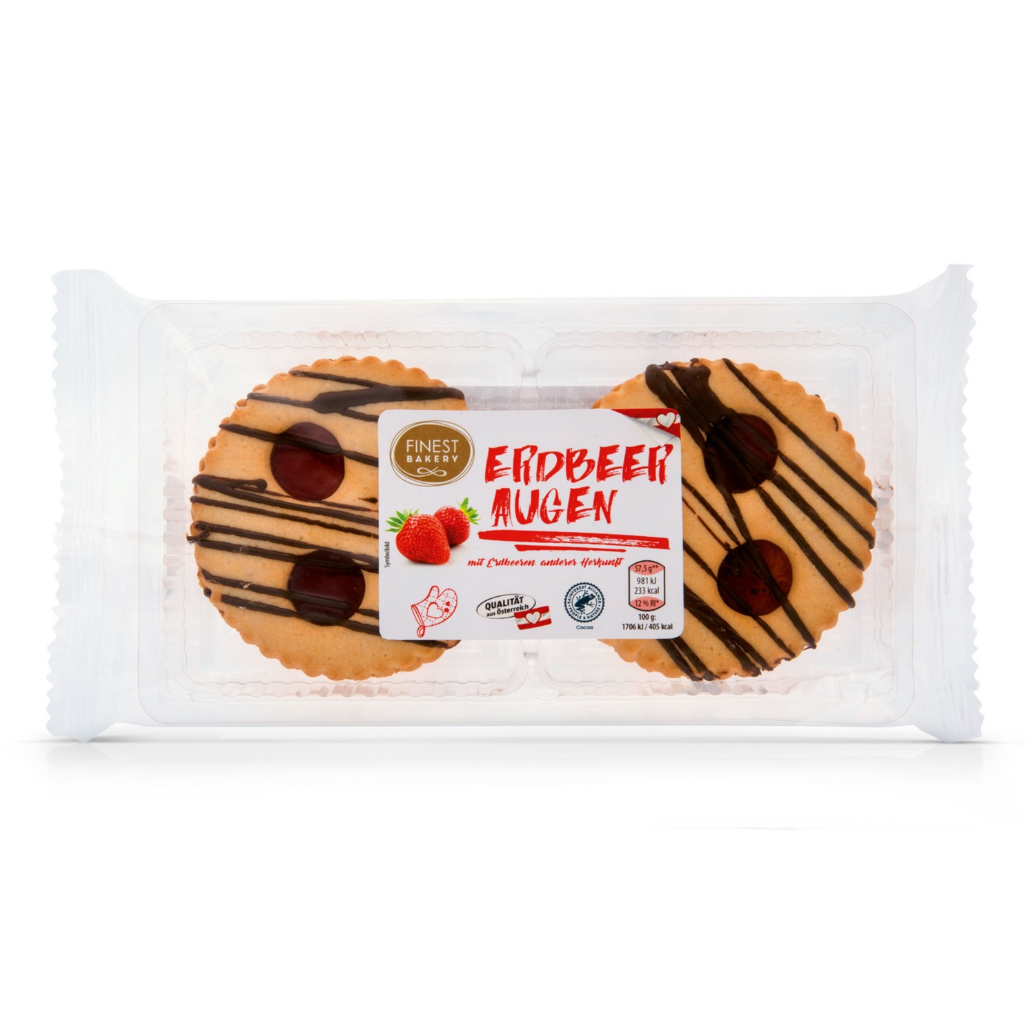 FINEST BAKERY Mürbgebäck Augen, Erdbeeraugen