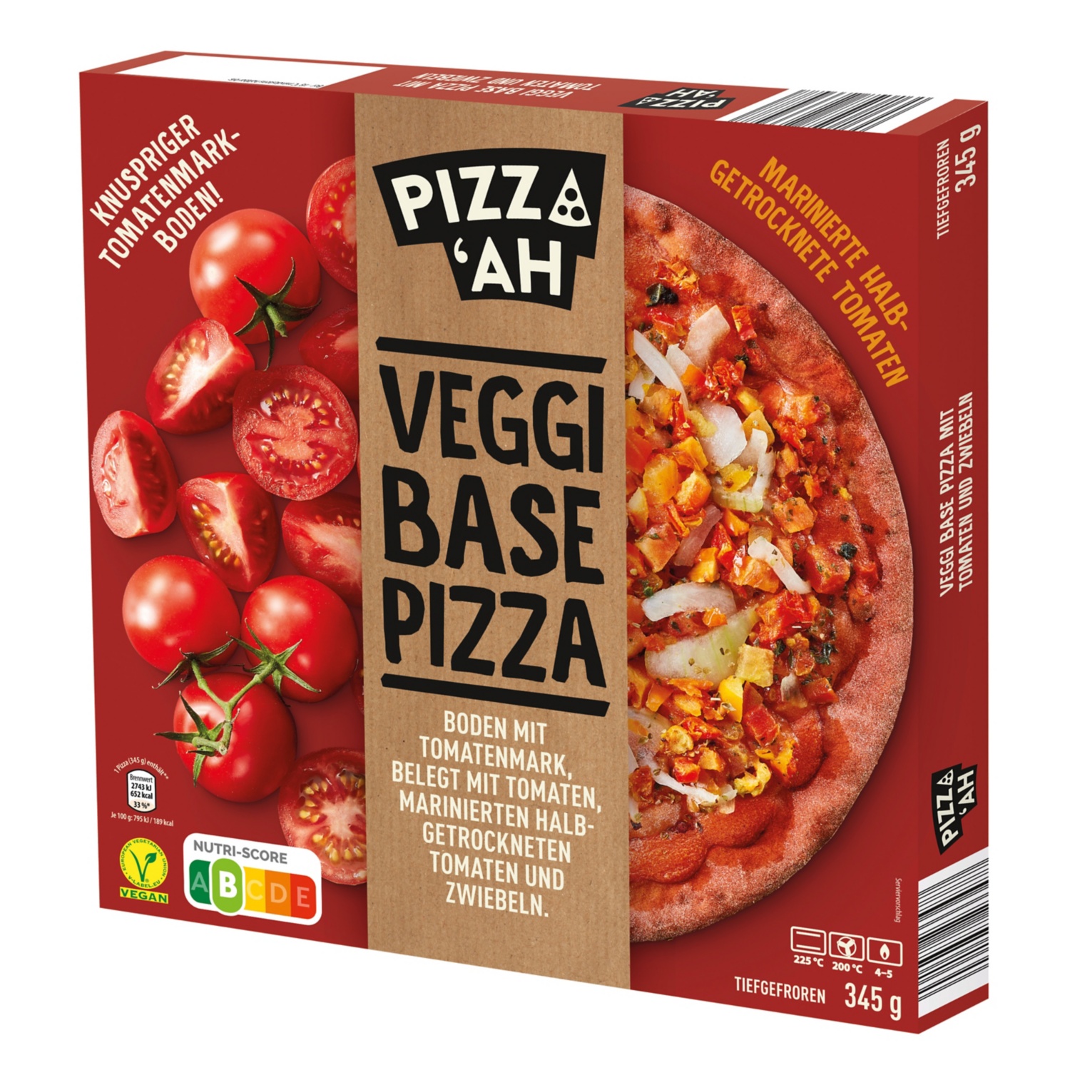 PIZZ'AH Veggi Base Pizza Tomate und Zwiebel 345 g