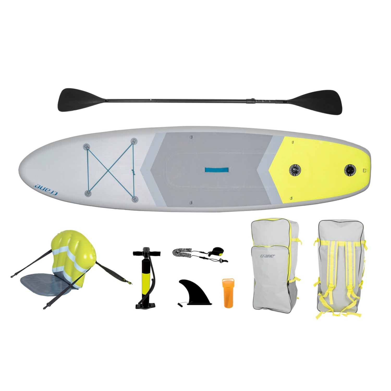 SUP Stand-Up-Paddle Board Set 2022 inkl. Sitz und Pumpe und Reparaturset  und Paddel von CRANE - JJ Bikes