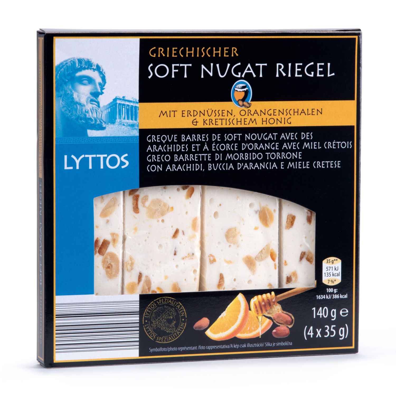 LYTTOS Soft-Nugat-Riegel, Erdnuss & Orange