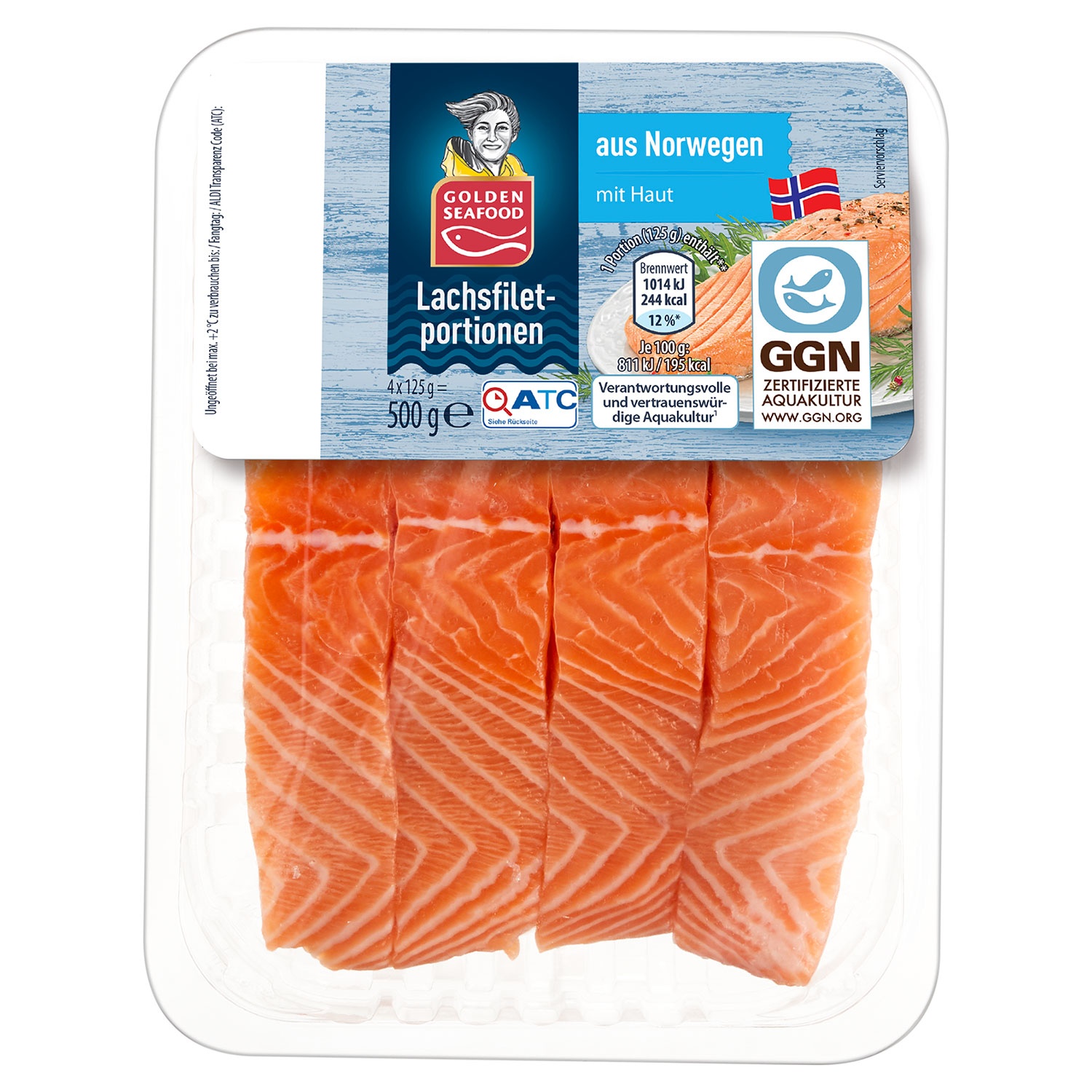 ALDI g SEAFOOD 500 | SÜD GOLDEN Lachsfiletportionen Norwegische