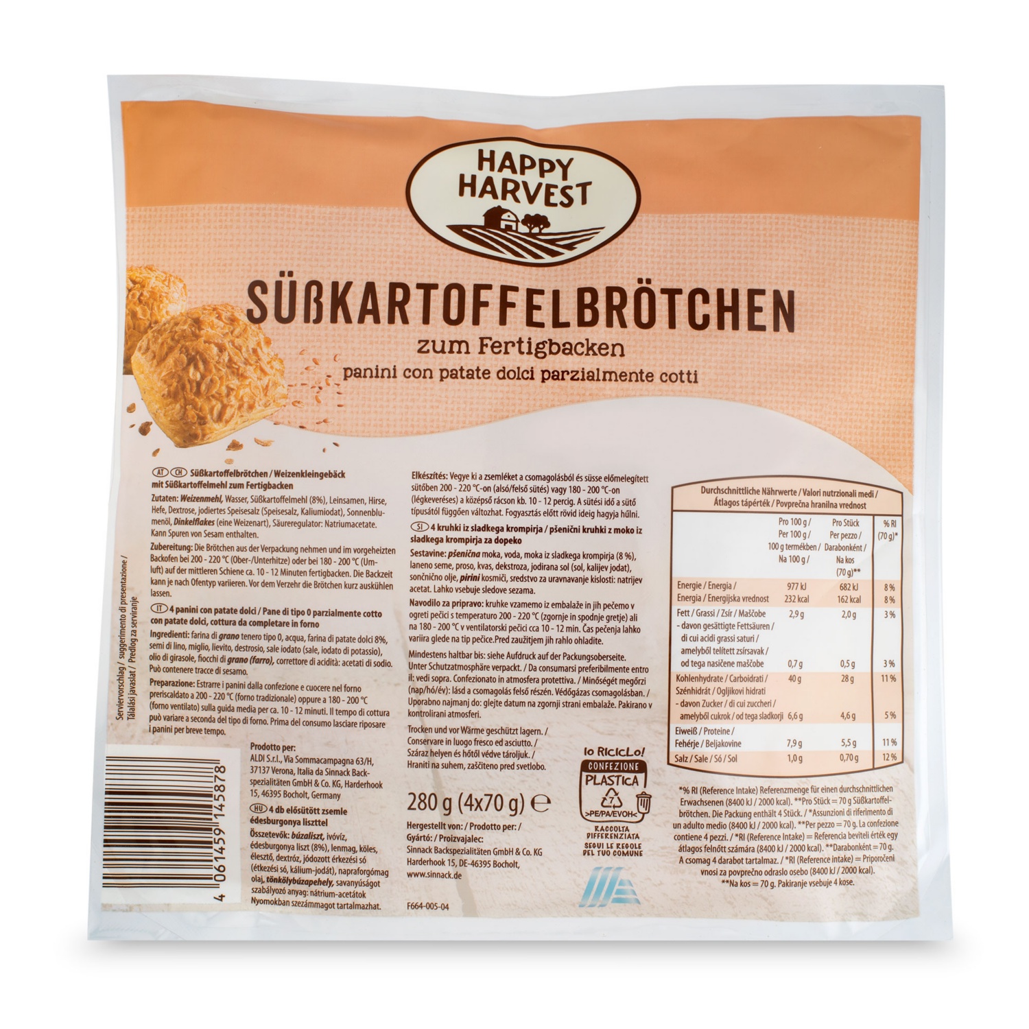 HAPPY HARVEST Brötchen 4er, Süsskartoffel