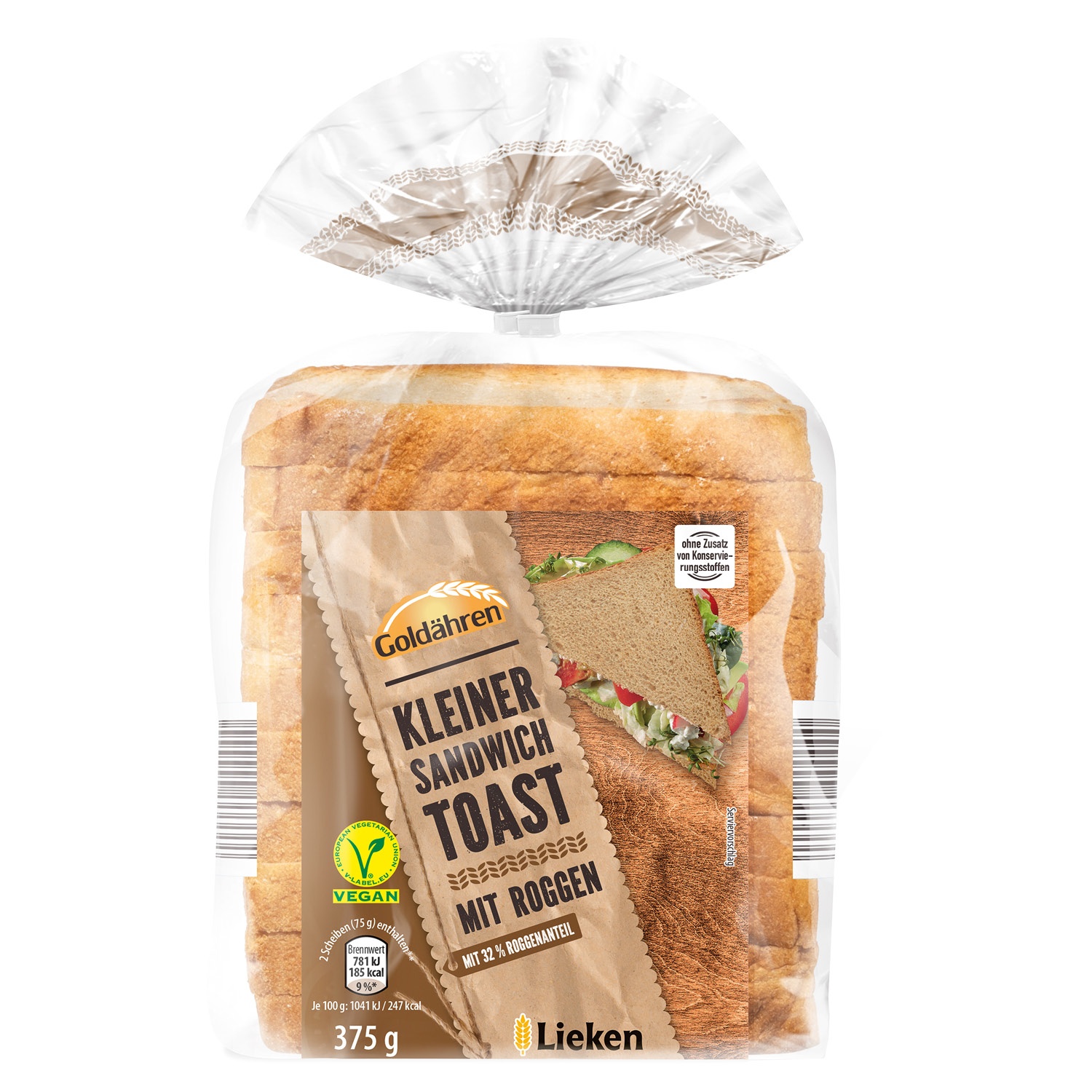 GOLDÄHREN Kleiner Sandwich Toast mit Roggen 375 g