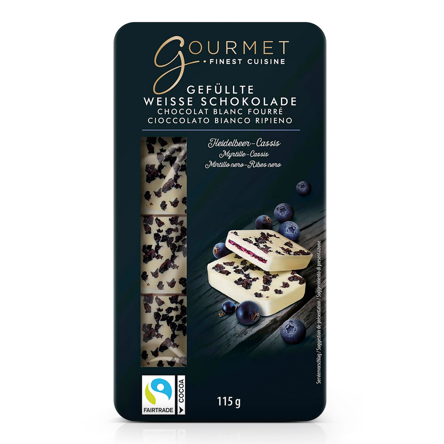 GOURMET Gefüllte Schokoladentäfelchen, Heidelbeere