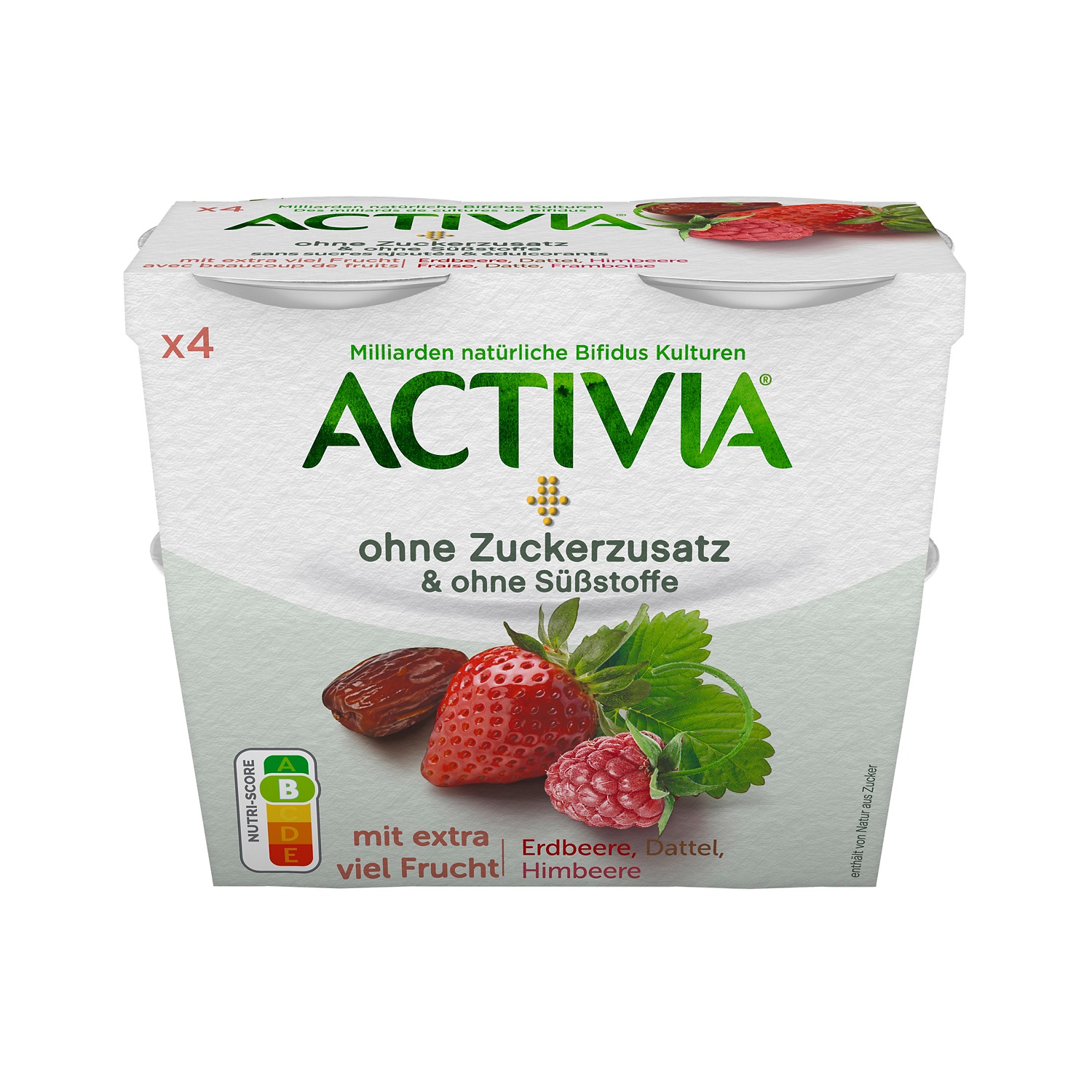 DANONE Activia ohne Zucker, Erdbeer/Datteln/Himbeer