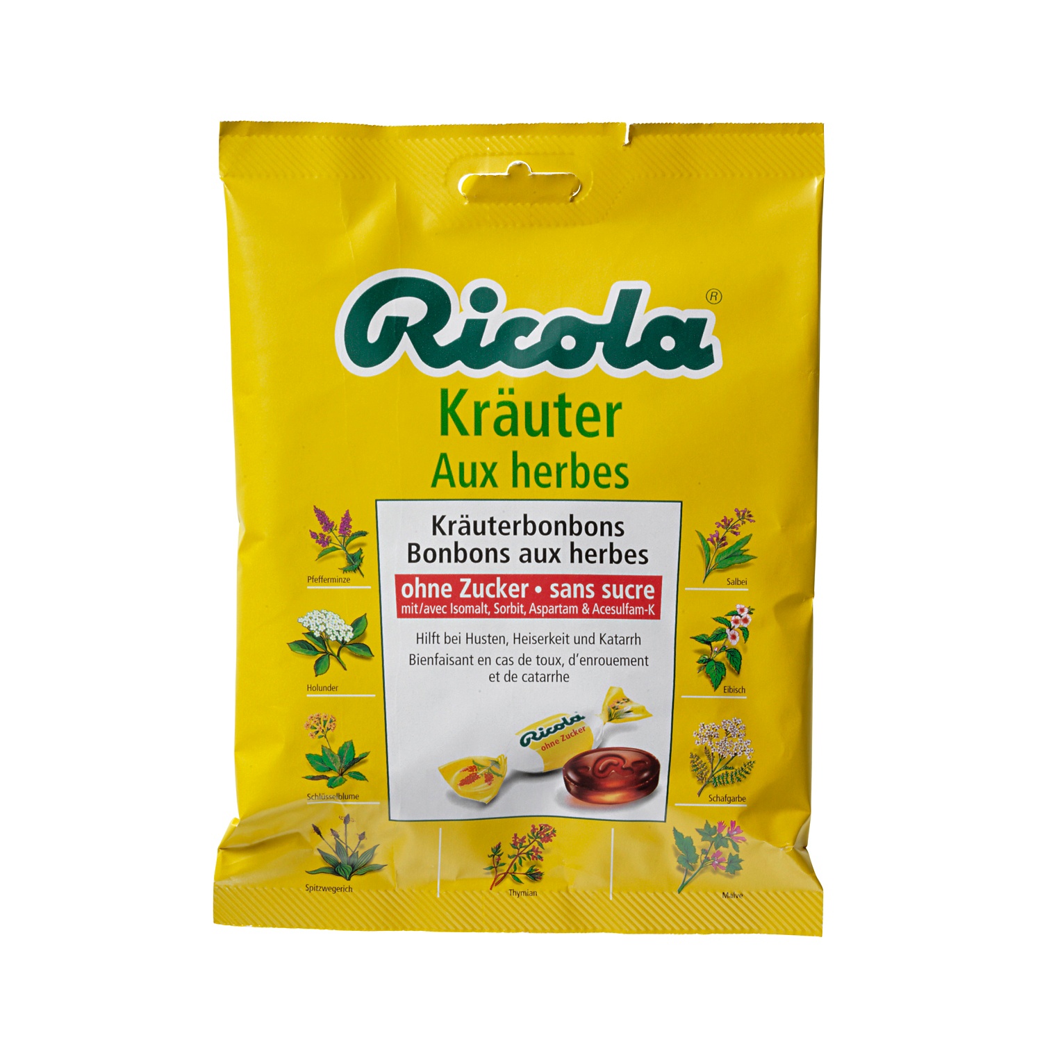 Ricola Bonbons aux herbes sans sucre, enrouement